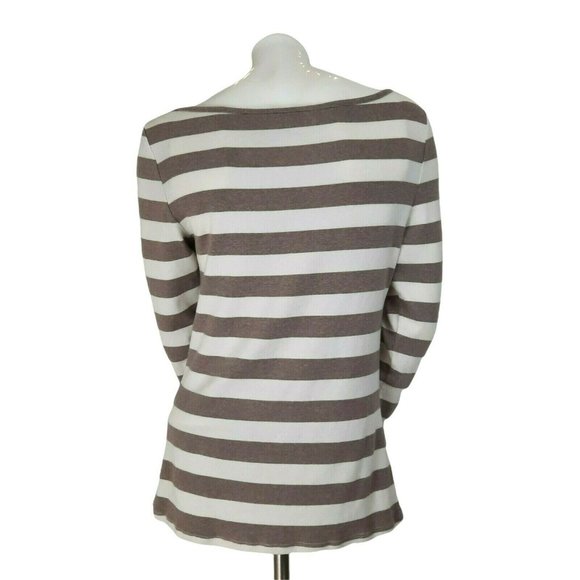 Old Navy Tan & Ivory Long Sleeve Striped Boat Neck Cozy Modal Blend Top - Picture 5 of 6